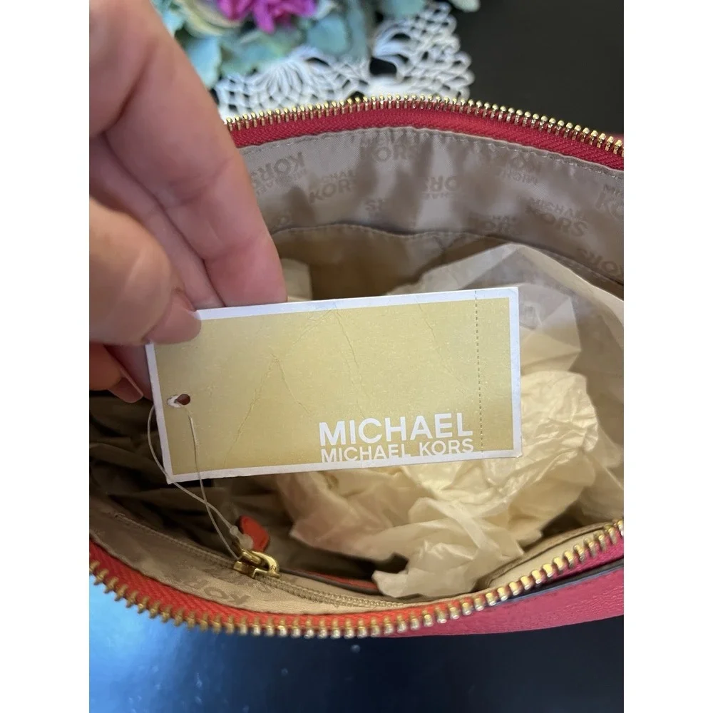 Michael Kors NWT Watermelon Coral Leather Tassle Charm Shoulder Handbag As‎ Is